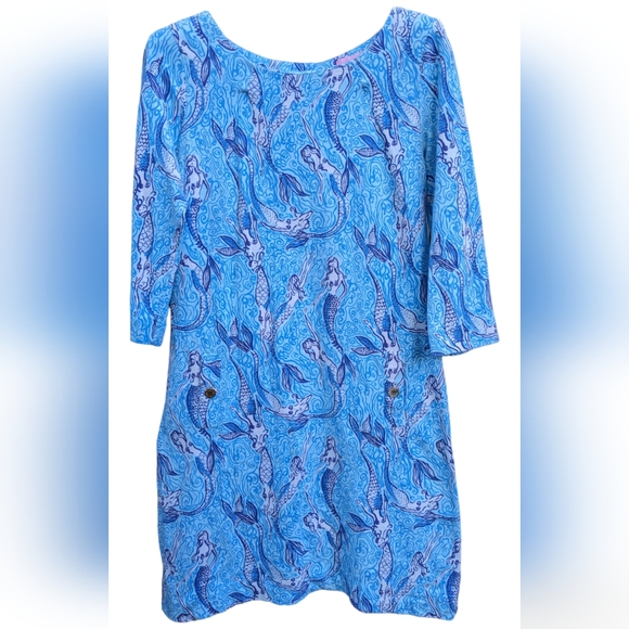 LILLY PULITZER Spa Blue Nice Tails Charlene Dress Women's Size Medium 3/4 Sleeve - Picture 2 of 13